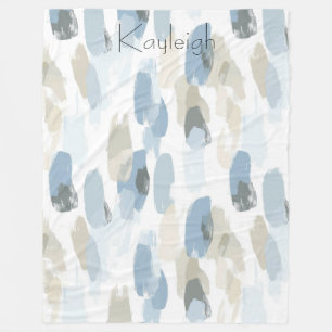 Blue White Cream Abstract Fleece Blanket
