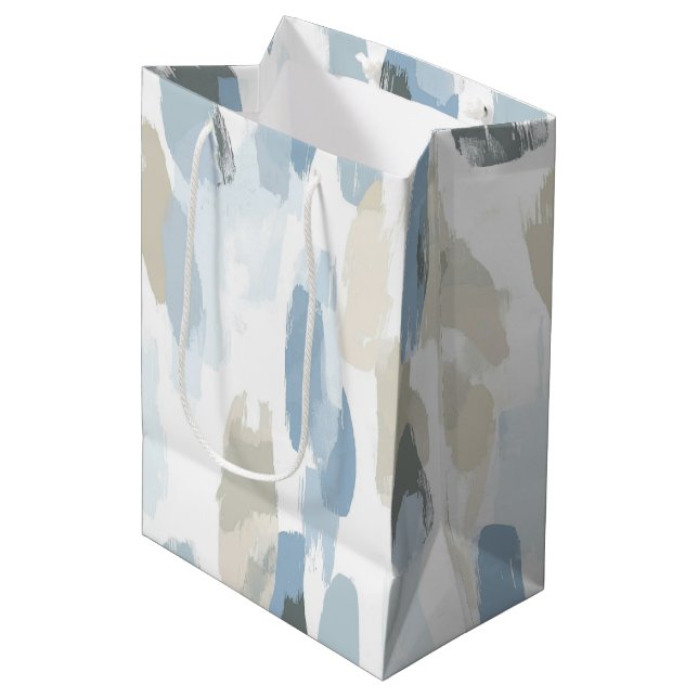 Blue White Cream Abstract Wedding Medium Gift Bag (Front Angled)