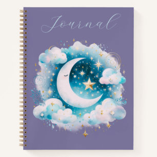 Blue & White Crescent Moon Celestial Boho Journal