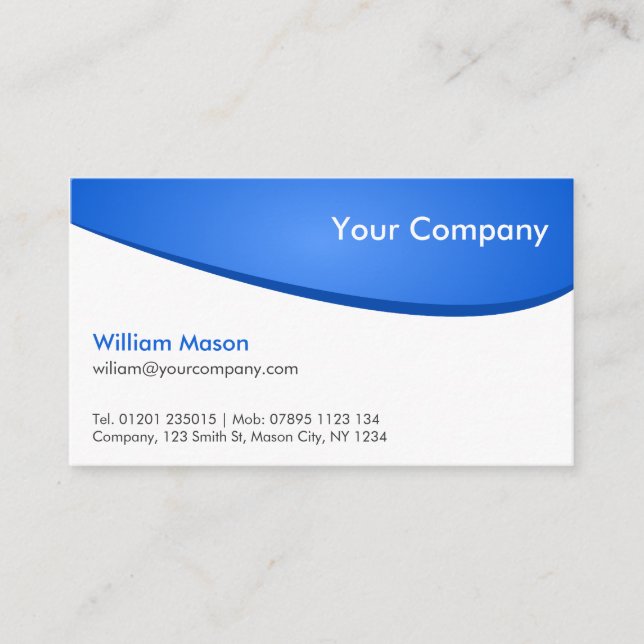 Blue White Curved, Professional Business Card (Front)