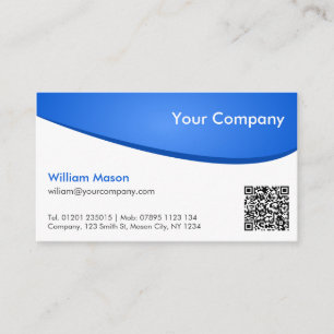 Blue White Curved QR, Professional Business Card