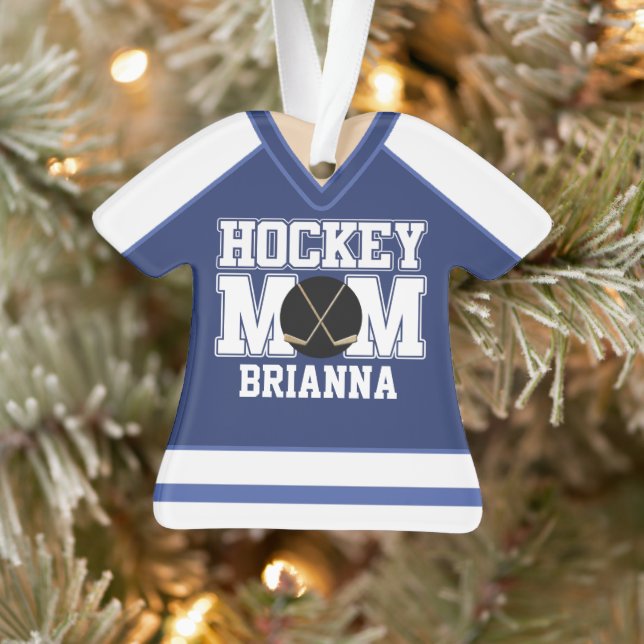 Blue/White Custom Hockey Mum Jersey Ornament (Tree)