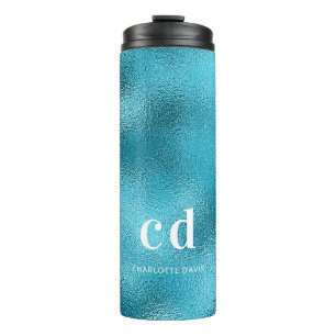 Blue white custom monogram name modern minimalist thermal tumbler