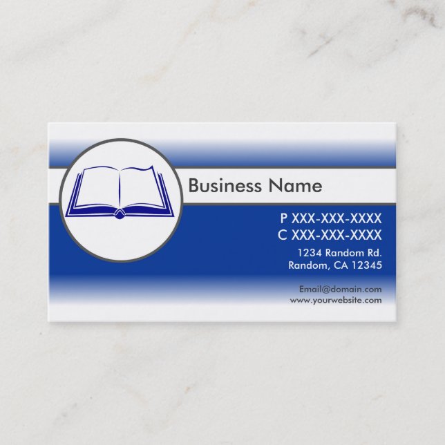 Blue white custom open book business cards (Front)