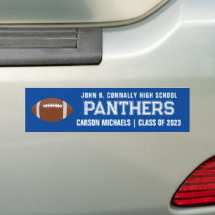 Blue White Custom School Football Team Player Bumper Sticker