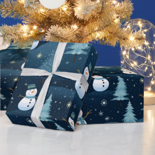 Blue & White Cute Christmas Winter Pattern  Wrapping Paper
