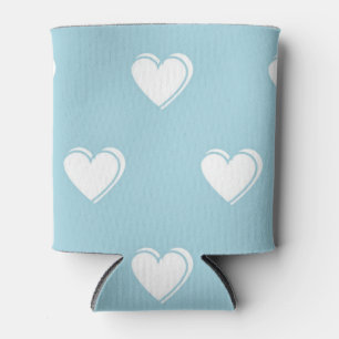 Blue White Cute Simple Heart Pattern Can Cooler