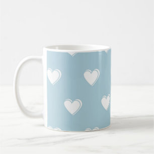 Blue White Cute Simple Heart Pattern Coffee Mug