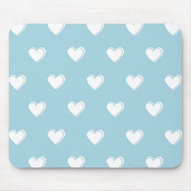 Blue White Cute Simple Heart Pattern  Mouse Mat (Front)