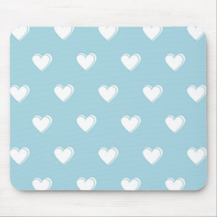 Blue White Cute Simple Heart Pattern Mouse Mat