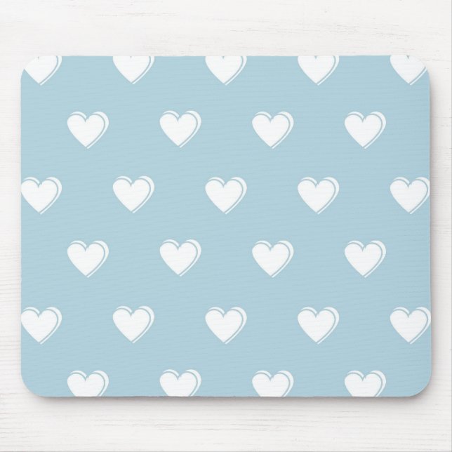 Blue White Cute Simple Heart Pattern Mouse Mat (Front)