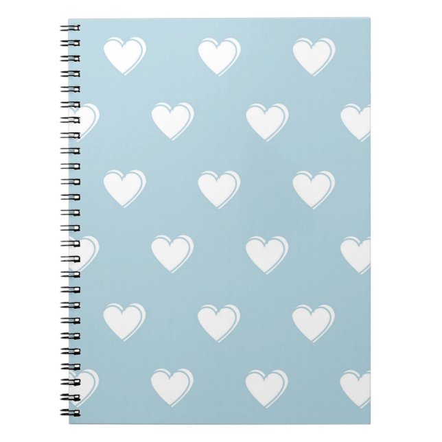 Blue White Cute Simple Heart Pattern Notebook (Front)