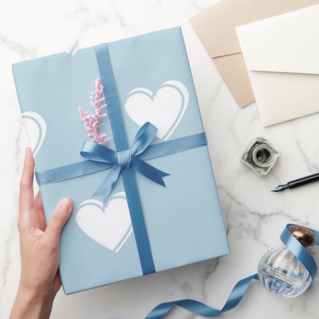 Blue White Cute Simple Heart Pattern Wrapping Paper (Gifting)