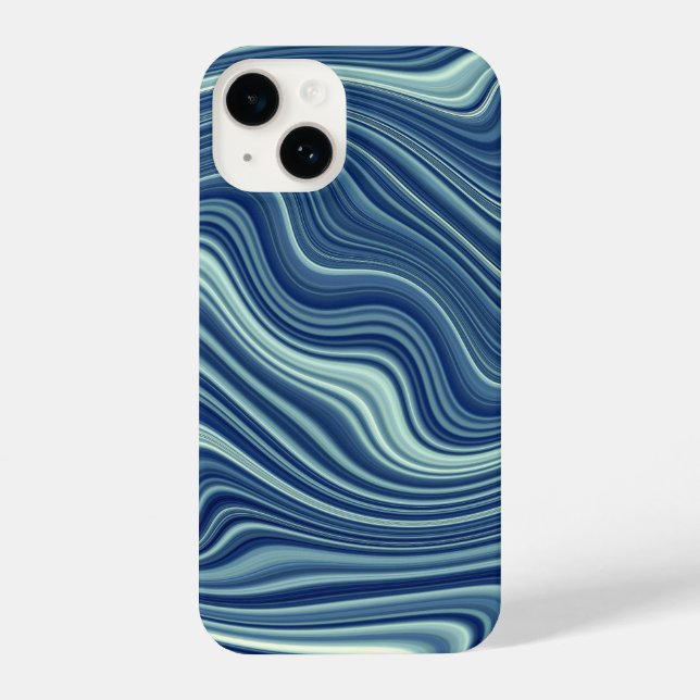 Blue White Cyan Wavy Agate Abstraction iPhone Case (Back)