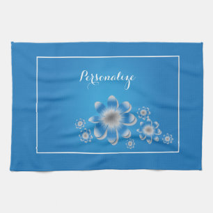 Blue & White Daisies Modern Stylish Personalise Tea Towel