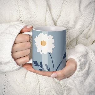 Blue-White Daisy & Custom Text Modern Farmhouse Coffee Mug