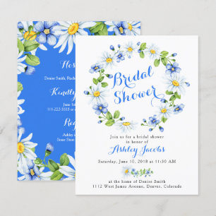Blue White Daisy Floral Bridal Shower Invitation