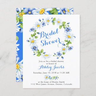 Blue White Daisy Floral Bridal Shower Invitation