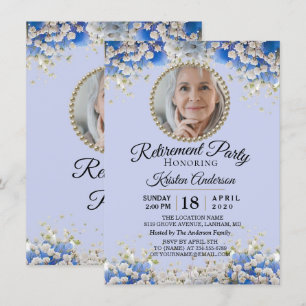 Blue White Daisy Floral Retirement Party Invitation