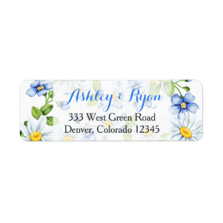 Blue White Daisy Floral Wedding Address Labels