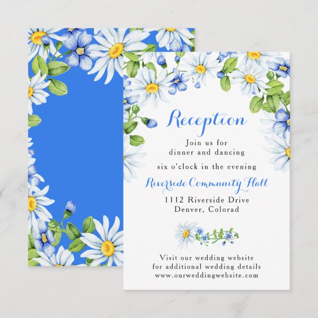 Blue White Daisy Floral Wedding Reception Insert Invitation (Front/Back)