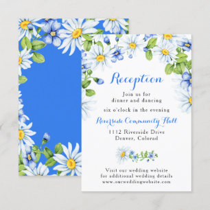 Blue White Daisy Floral Wedding Reception Insert Invitation