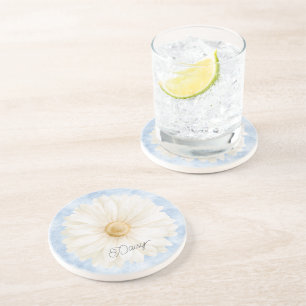 Blue White Daisy Flower Coaster