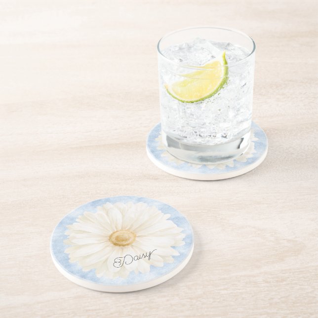 Blue White Daisy Flower Coaster (Side)