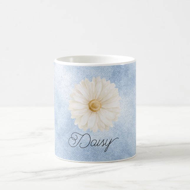 Blue White Daisy Flower Coffee Mug (Center)