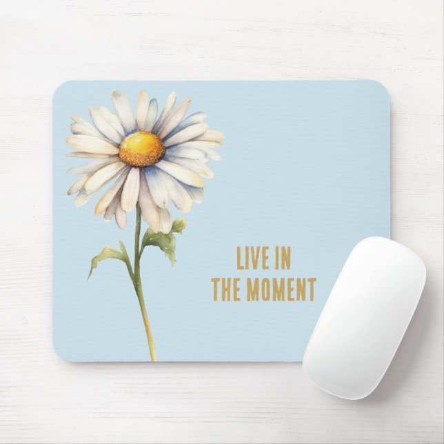 Blue White Daisy Flower Mouse Mat (With Mouse)
