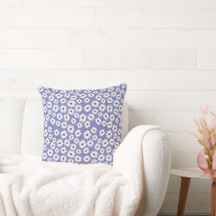Blue white daisy flower pattern cushion