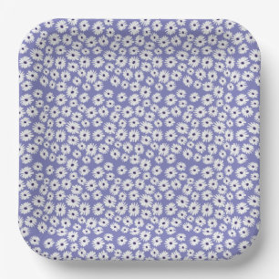 Blue white daisy flower pattern paper plate