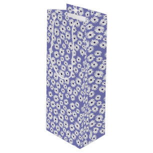 Blue white daisy flower pattern wine gift bag