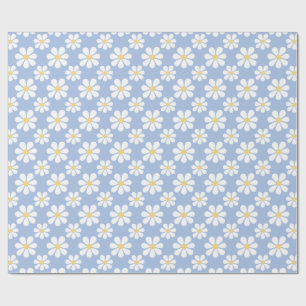 Blue White Daisy Pattern Wrapping Paper