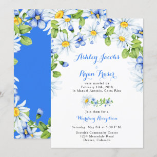 Blue White Daisy Post Wedding Reception Only Invitation