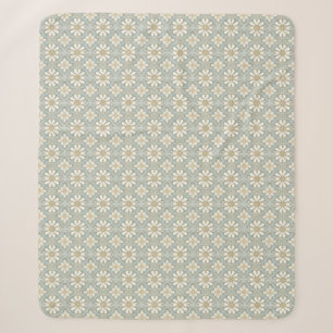 Blue & White Daisy Tile Print Sherpa Throw Blanket