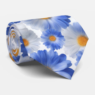 Blue White Daisy Watercolor Pattern Tie