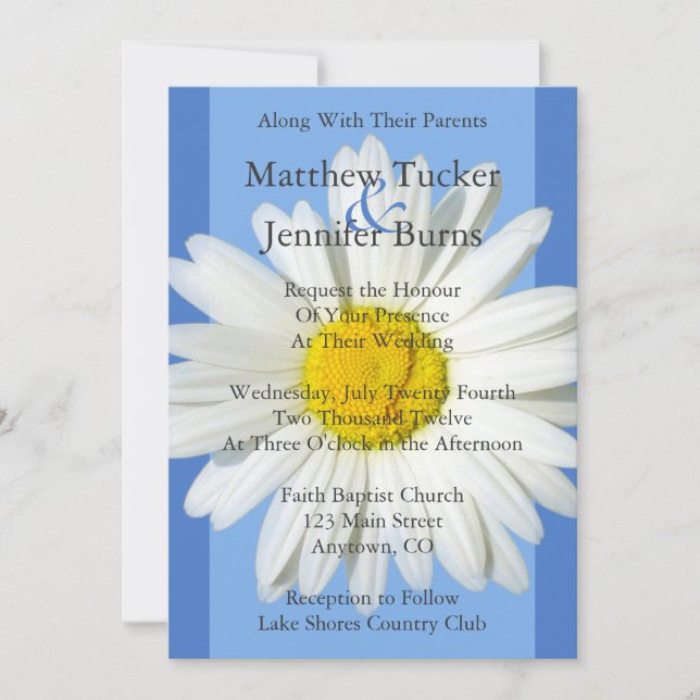 Blue & White Daisy Wedding Invitation Announcement (Front)