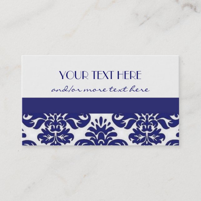 Blue&White Damask Business Card (Front)