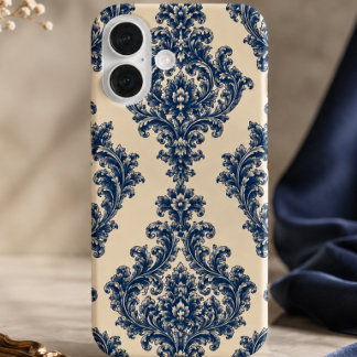 Blue & White Damask  iPhone 16 Case