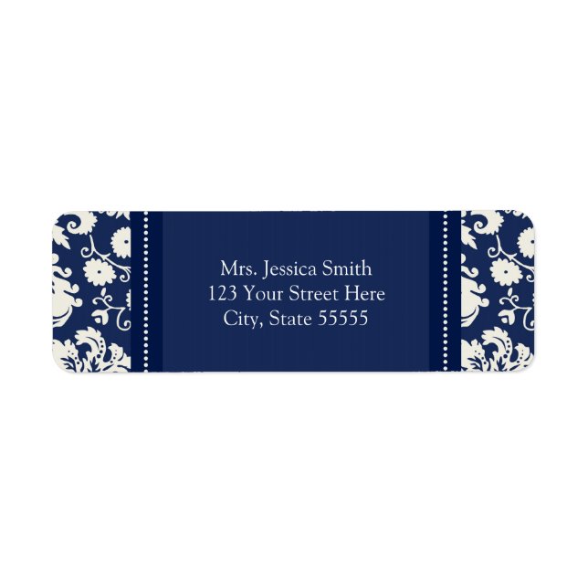 Blue White Damask Custom Return Address Labels (Front)