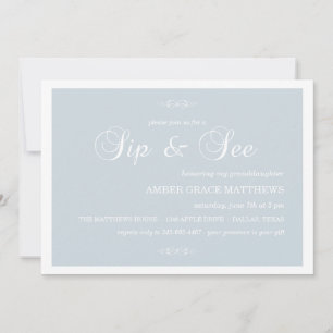 Blue & White Damask Sip And See Invitation