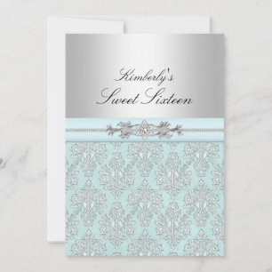 Blue & White Damask Sweet 16 Announcements
