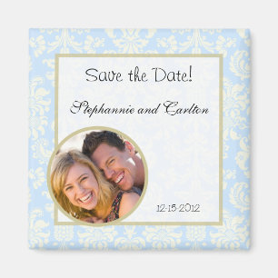 Blue/White Damask Wedding Announcement Magnet