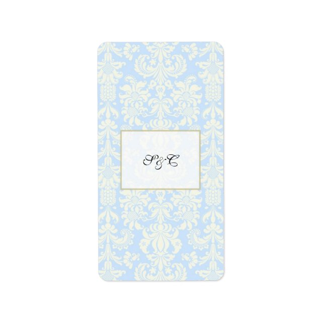 Blue/White Damask Wedding Hershey's Mini Wrapper Label (Front)