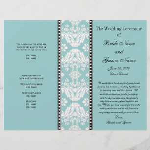 Blue White Damask Wedding Program