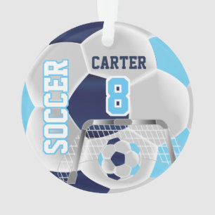 Blue, White & Dark Blue Personalise Soccer ⚽ Ornament