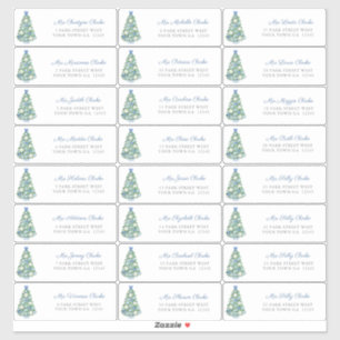 Blue White Decorated Tree Christmas Cards Address