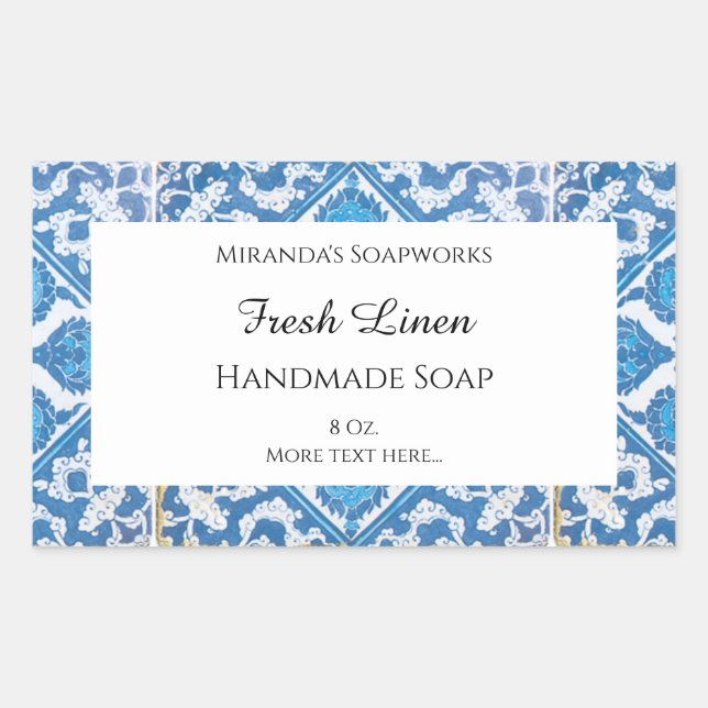 Blue White Delft Cornflower Editable Soap Stickers (Front)