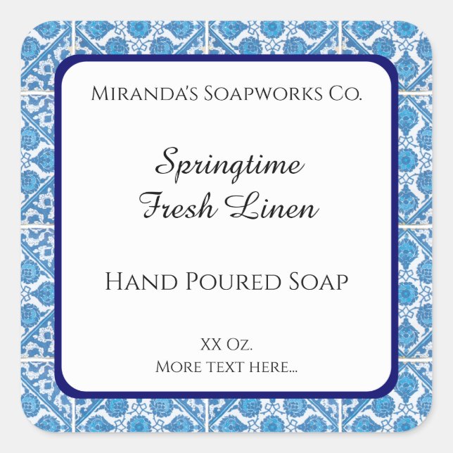 Blue White Delft Cornflower Editable Soap Stickers (Front)